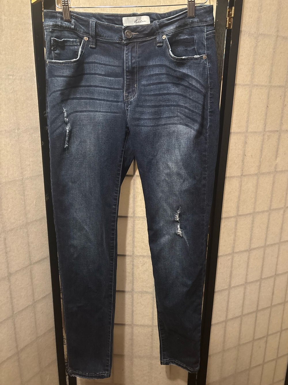 KANCAN Dark Distressed Slim Fit Skinny Jeans with Stretch